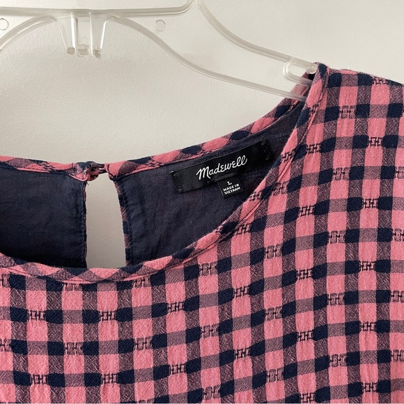 Short-Sleeve Tiered Mini Dress in Pink Gingham Check | Large - Picture 6 of 6